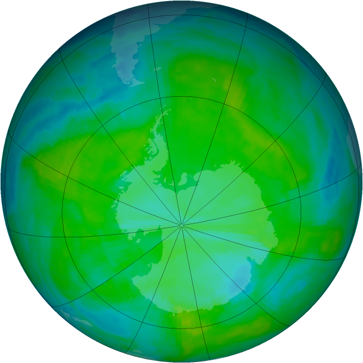 Antarctic ozone map for 15 December 1985